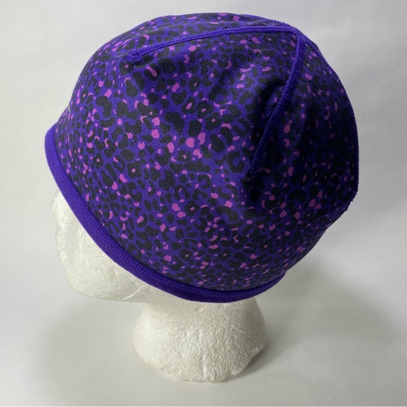 Nike Run Lotus Reversible Knit Beanie Purple Leopard Print Fleece - Picture 3 of 12